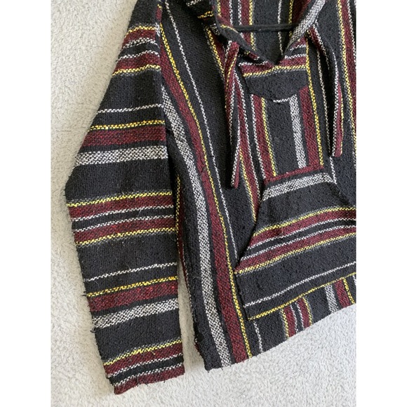 Baja Hoodie Pullover Mens Large Striped Mexican Drug Rug Sweater Hippie Festival - Picture 3 of 13